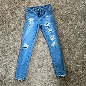 American eagle naturally ripped skinny jeans with built in backings behind rips